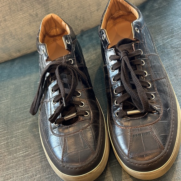 Men’s Jimmy Choo Brown Embossed Leather Croc Sneakers-sz 11 - Picture 6 of 9